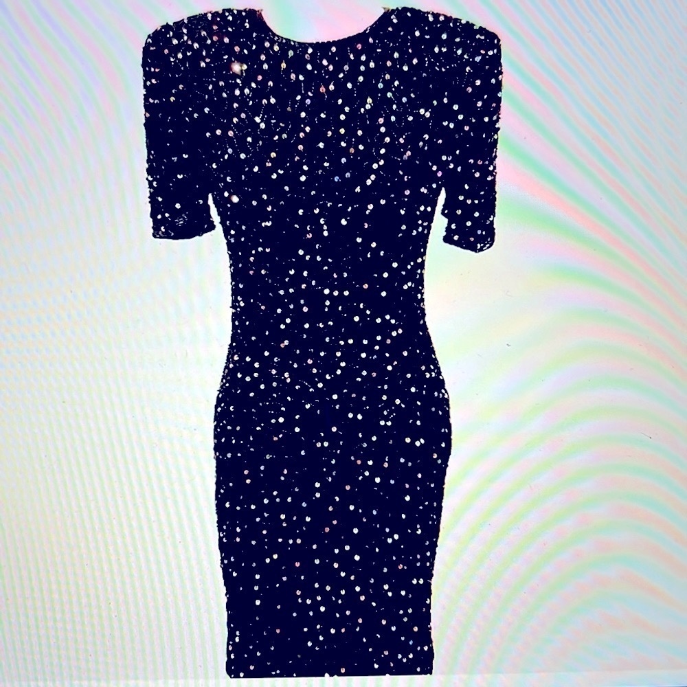 Lawrence Kazar New York Black Sequined Silk Dress Petite Small